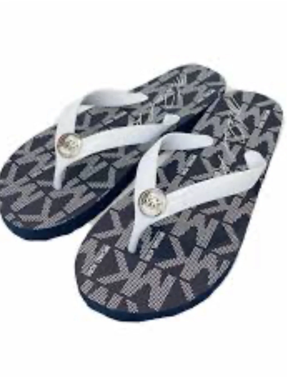 Michael Kors Navy Logo Kids Flip Flops with White Straps
